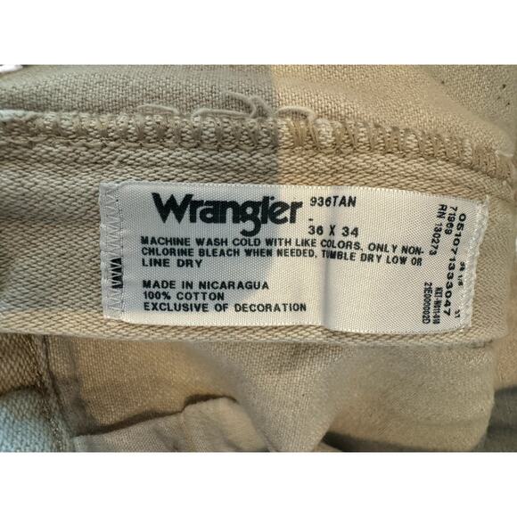 Wrangler 936TAN Cowboy Cut Jeans Men’s 36x34 Tan Denim – Workwear, Distressed - Picture 9 of 10